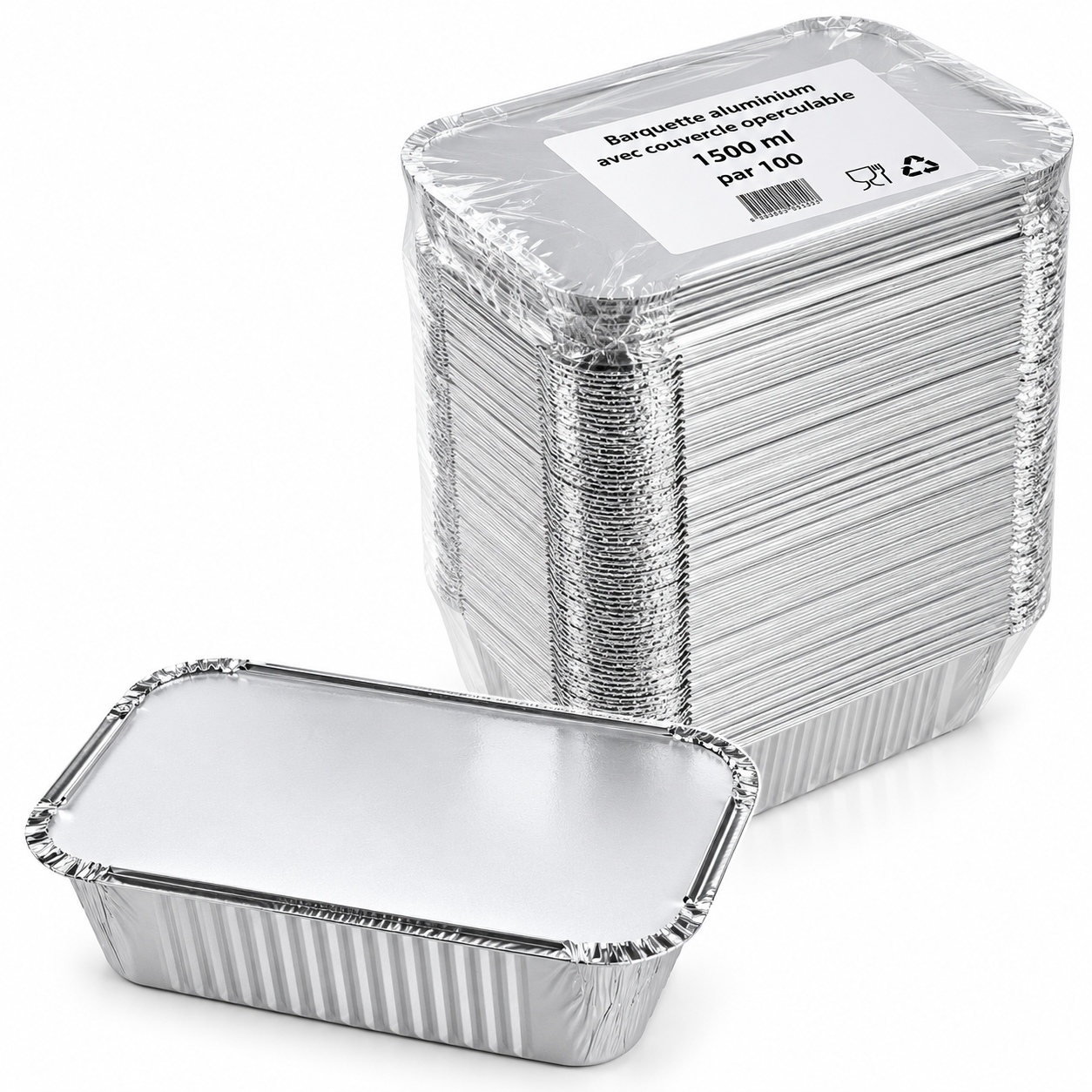 Barquette aluminium avec couvercle operculable 1500ml par 100 Barquettes Aluminium 1500 ml avec Couvercle Operculable – 100 pièces – Image 1