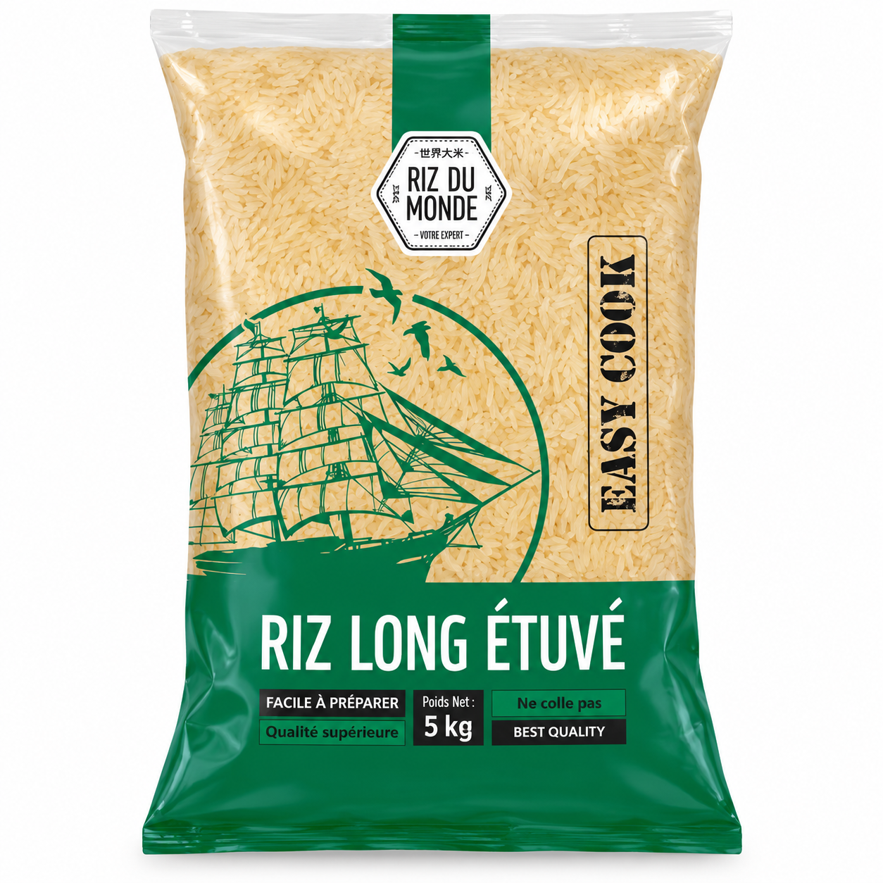 Riz Long Étuvé 5 Kg - Riz du Monde Riz long étuvé Riz du Monde - 5 kg – Image 1